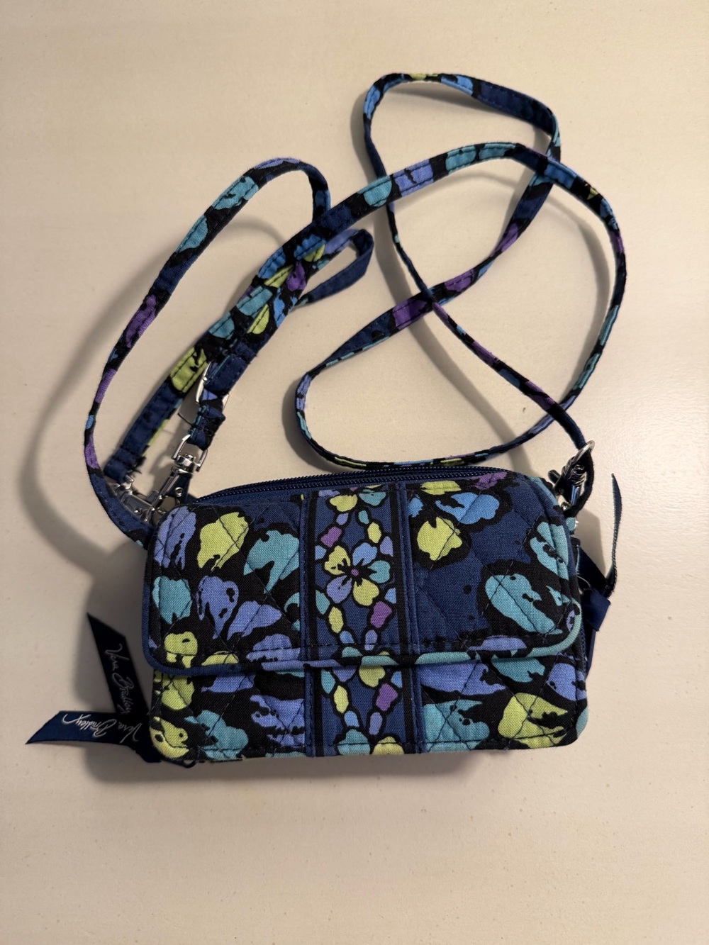 Vera Bradley Navy Floral Quilted Crossbody with Teal & Lime Accents